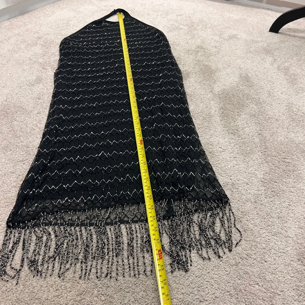 Zara Festive days limited collection black silver beaded fringe midi dress L NWT - Picture 9 of 13